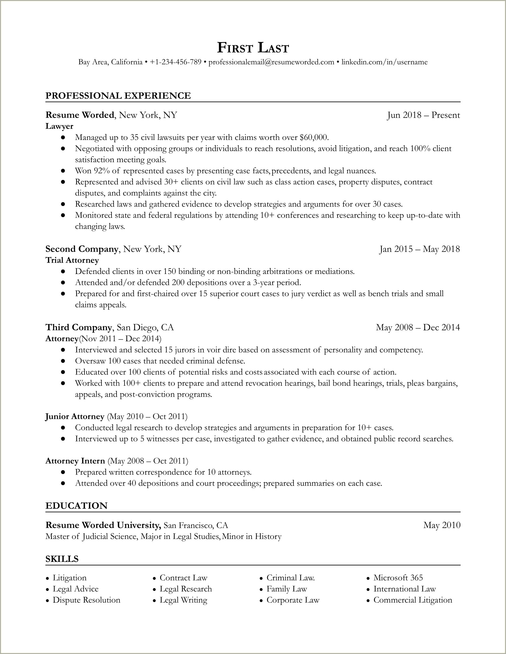 Example Resume For Junior Capital Markets Associate Lawyer