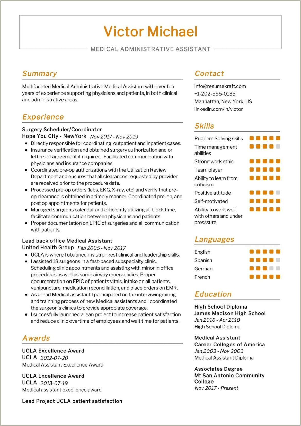 Example Resume For Medical Office Assistant