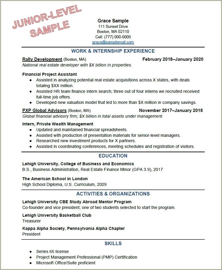 Example Resume For Recent College Grads