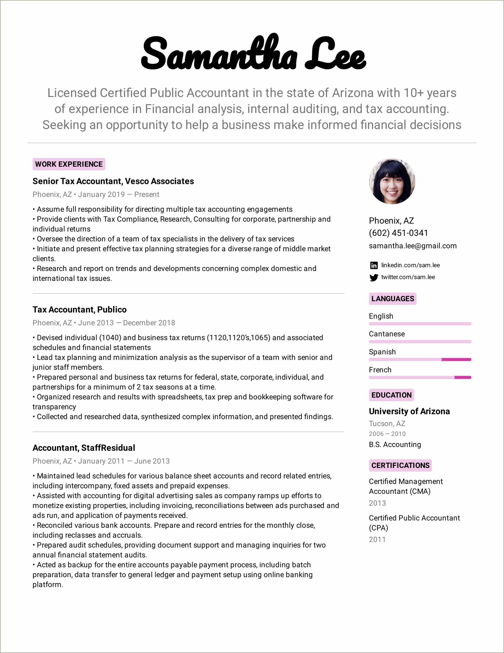 Example Resume For Tax Support Associate