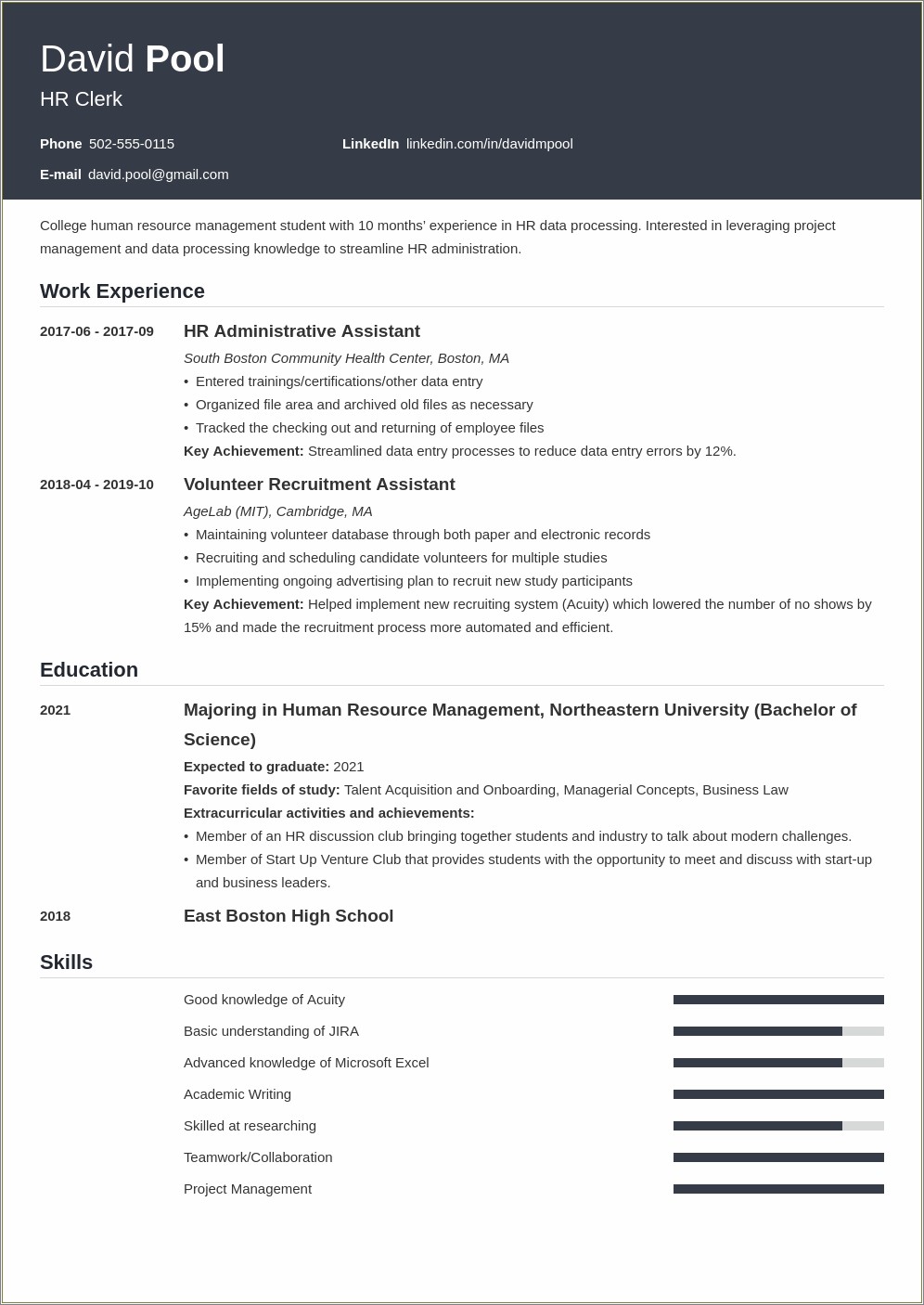 Example Resume For University Student In America