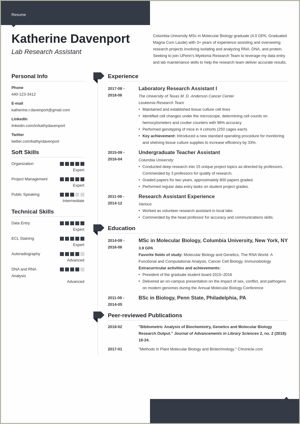 Example Resume For Volunteer Literature Reasearch Biotech