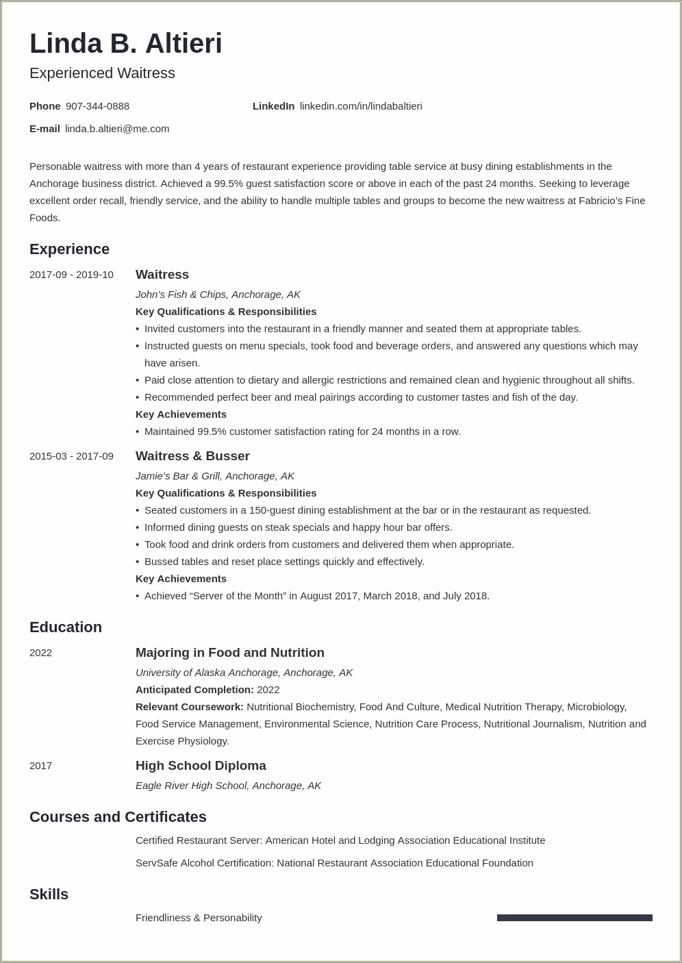 Example Resume For Winery Entry Kevel