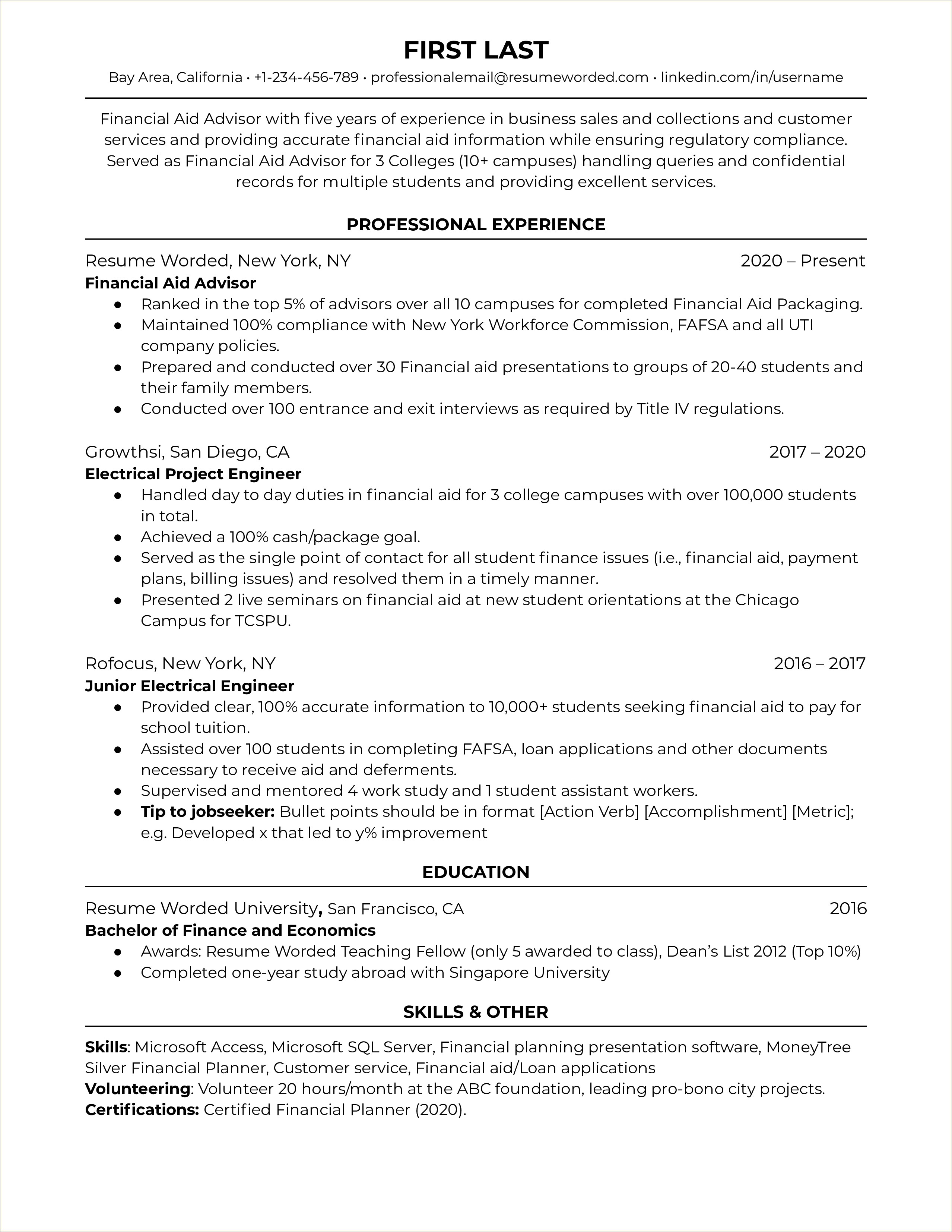 Example Resume From Experienced Financial Consultant