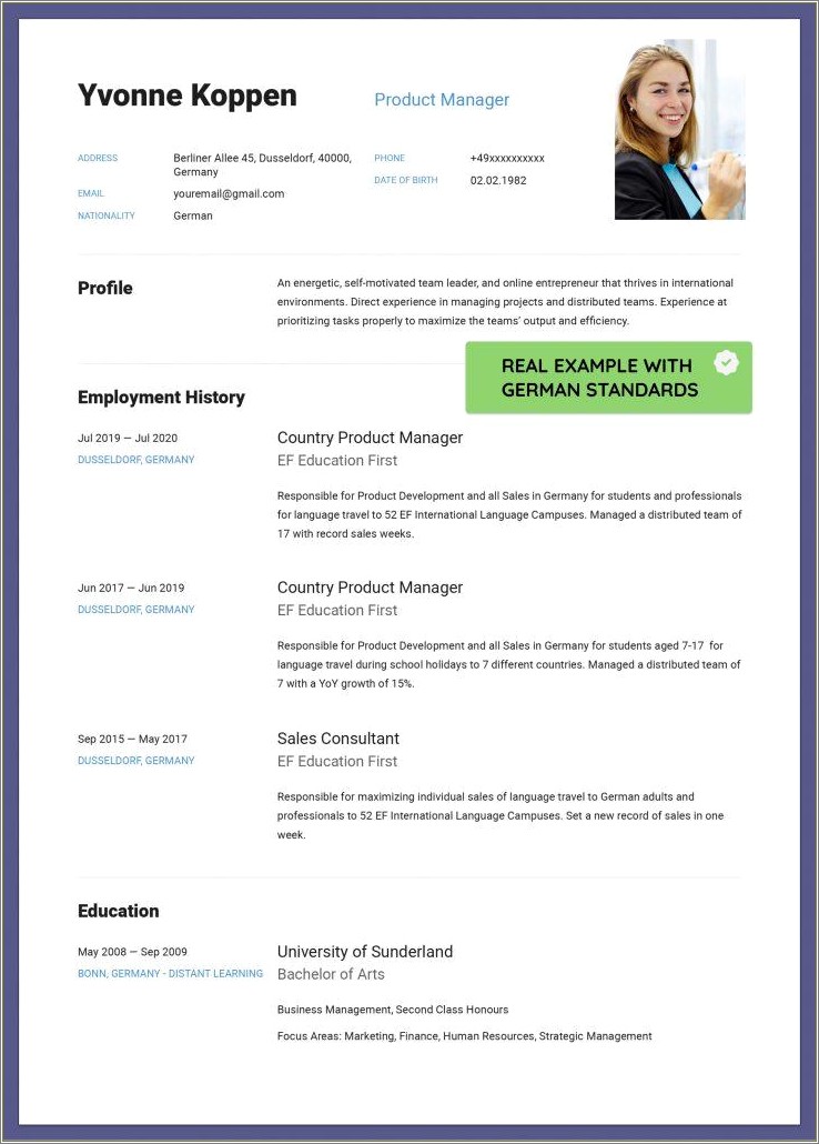 Example Resume In German Format In English