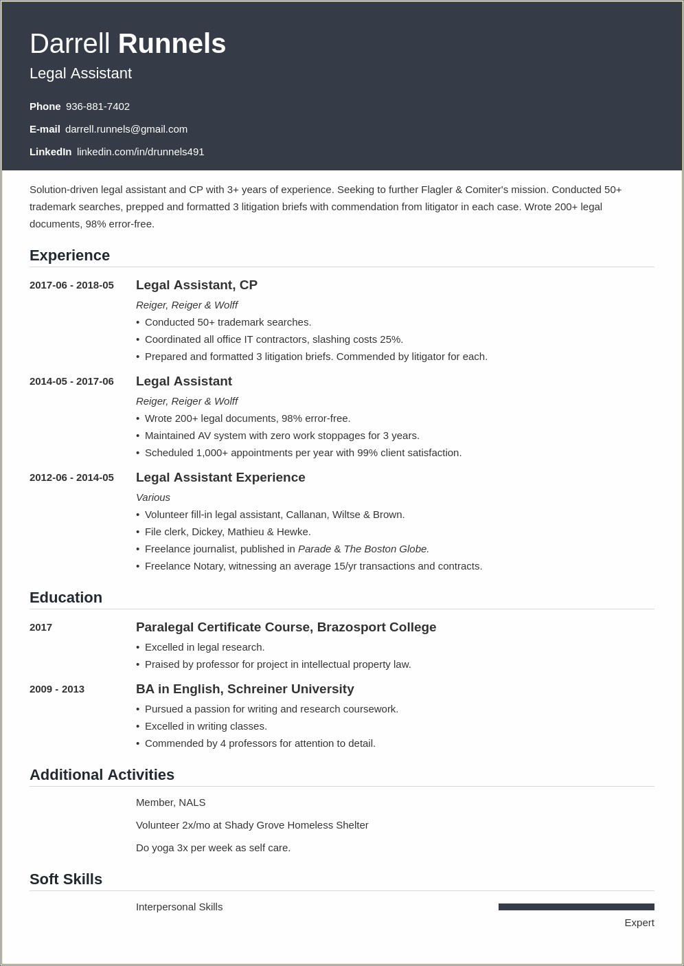 Example Resume Law Firm Administrative Assistant