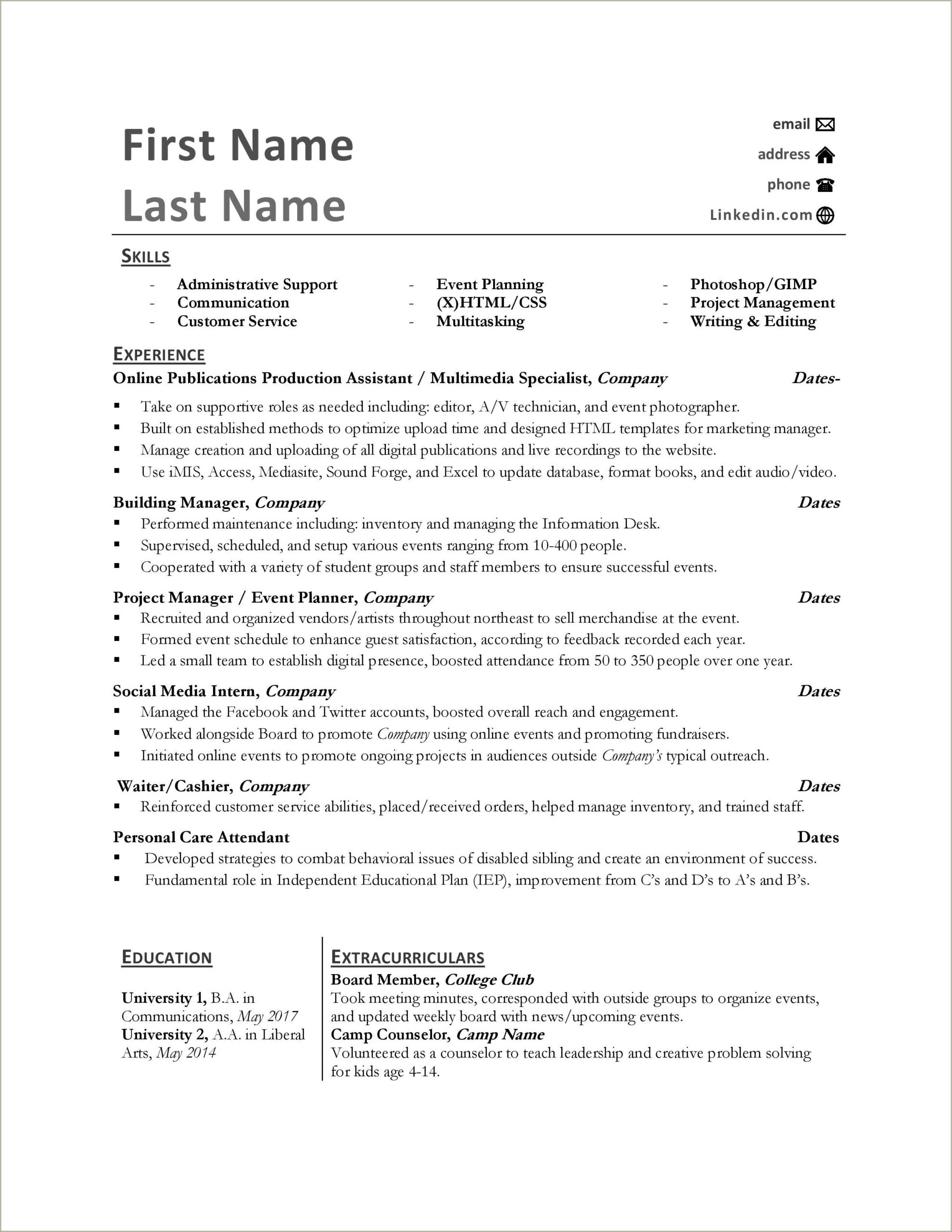 Example Resume Multiple Jobs Same Company