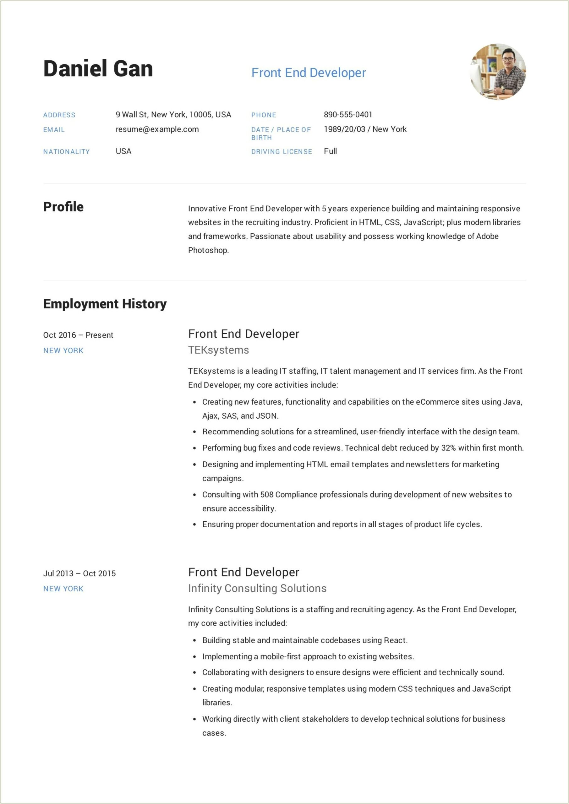 Example Resume Objectives For Developer