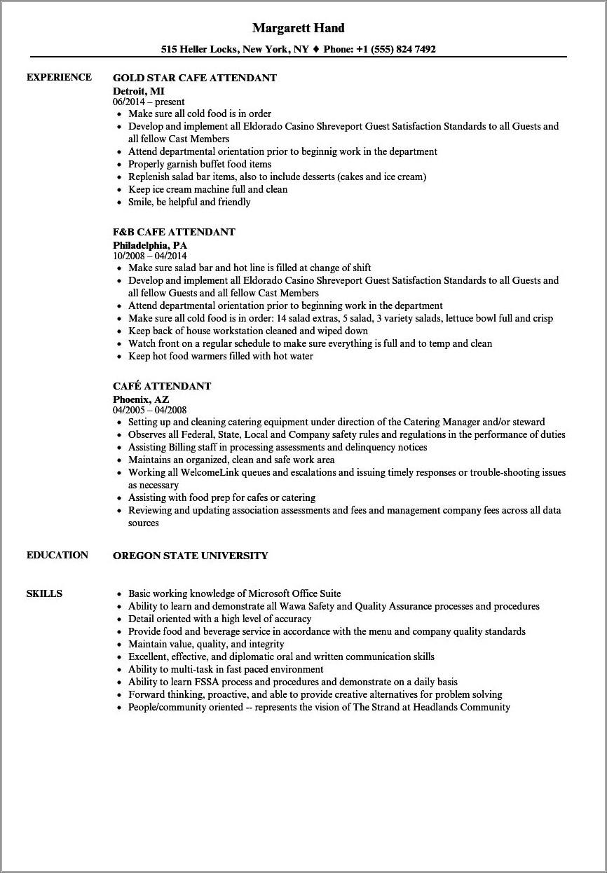 Example Resume Of A Cafe Team Member