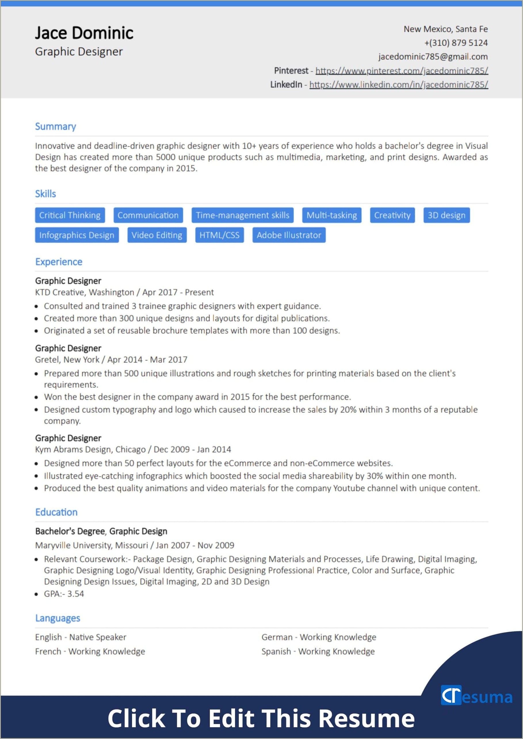 Example Resume Of A Graphic Designer