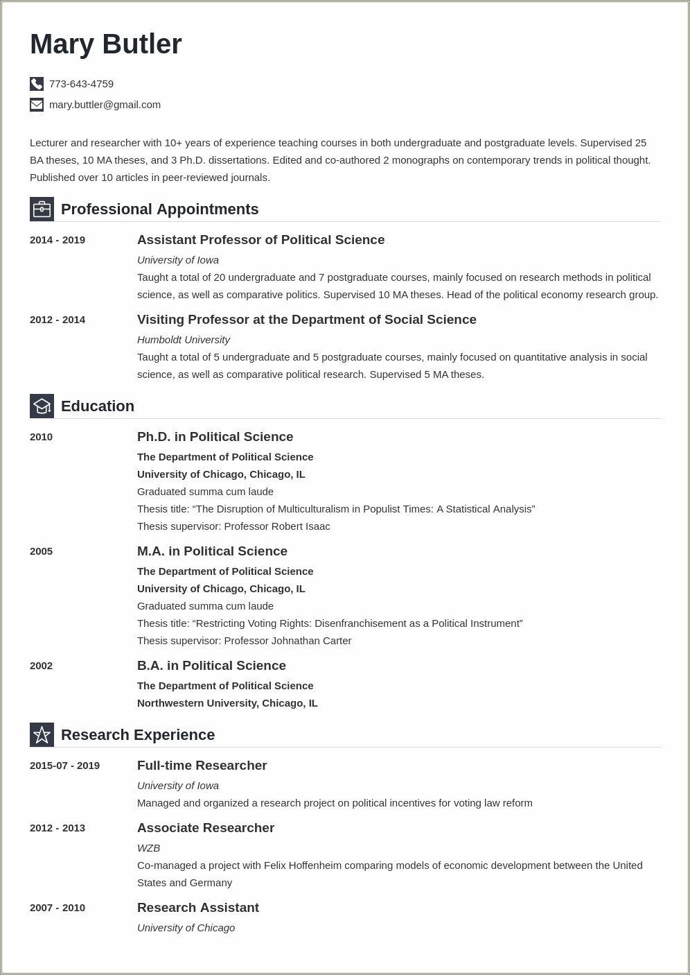 Example Resume Research With Professor In Resume