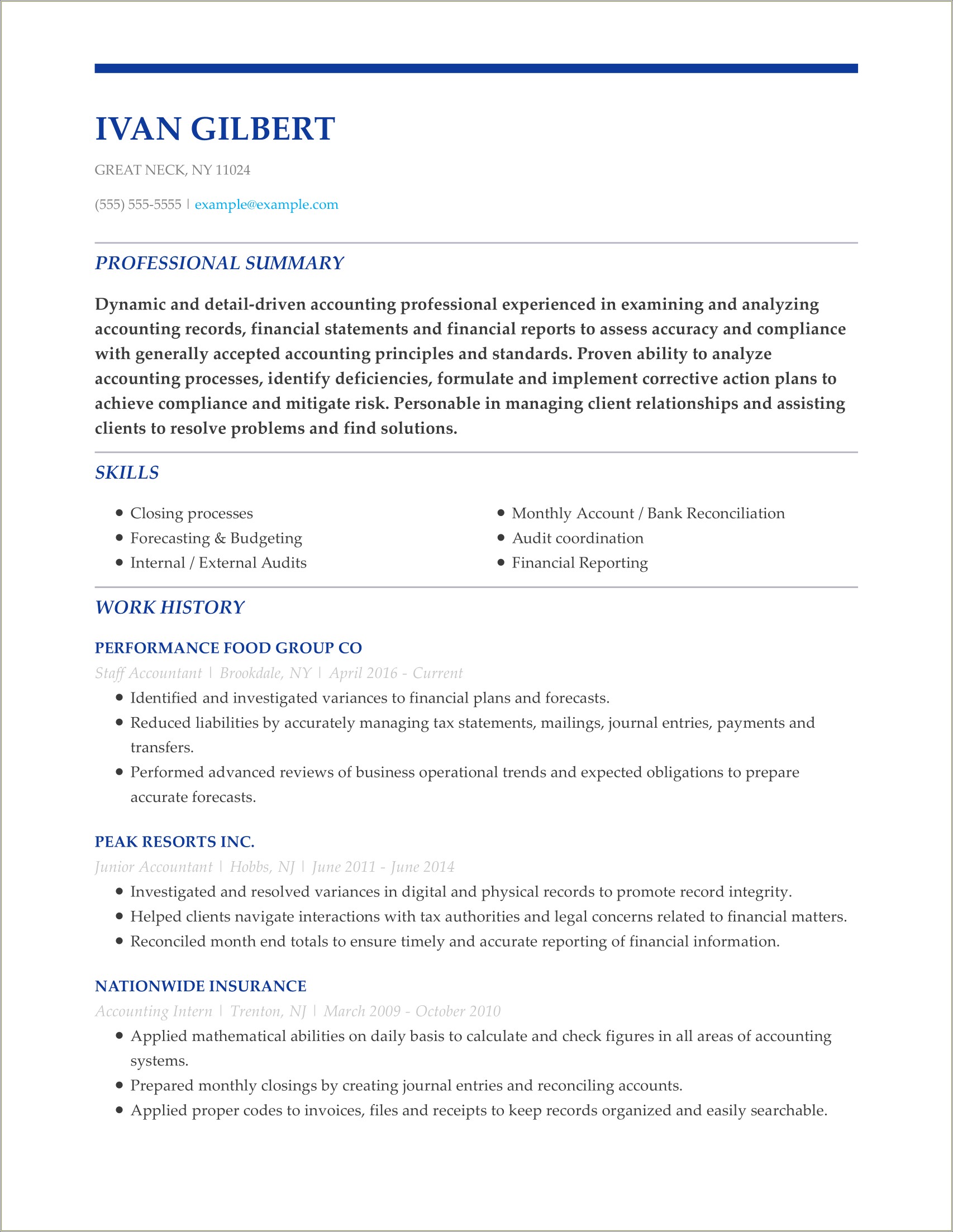 Example Resume Summary For Accounting Professional