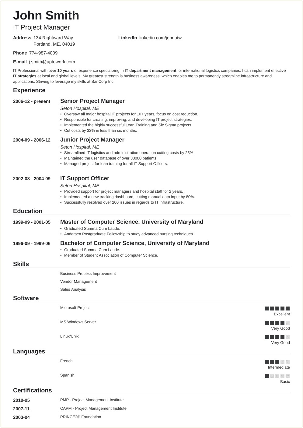 Example Resume Summary For Project Management