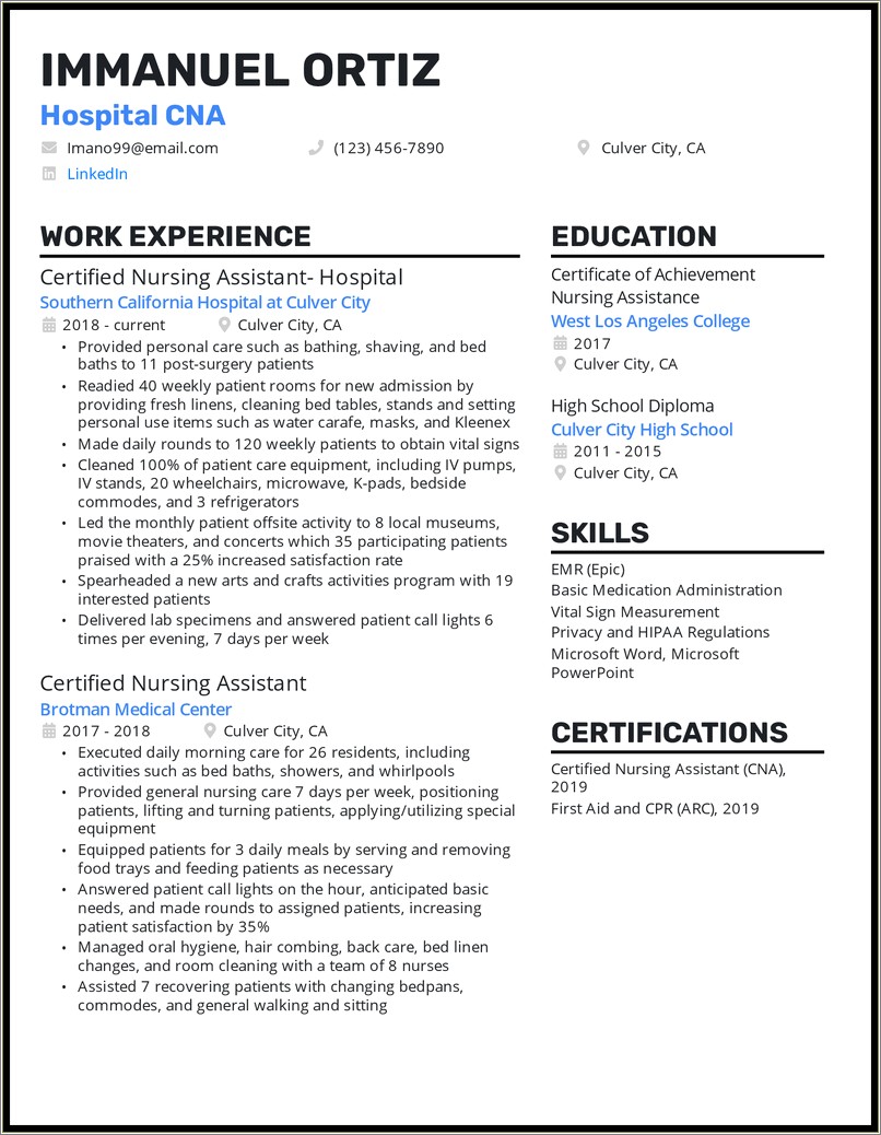 Example Resume With First Aid Certifications