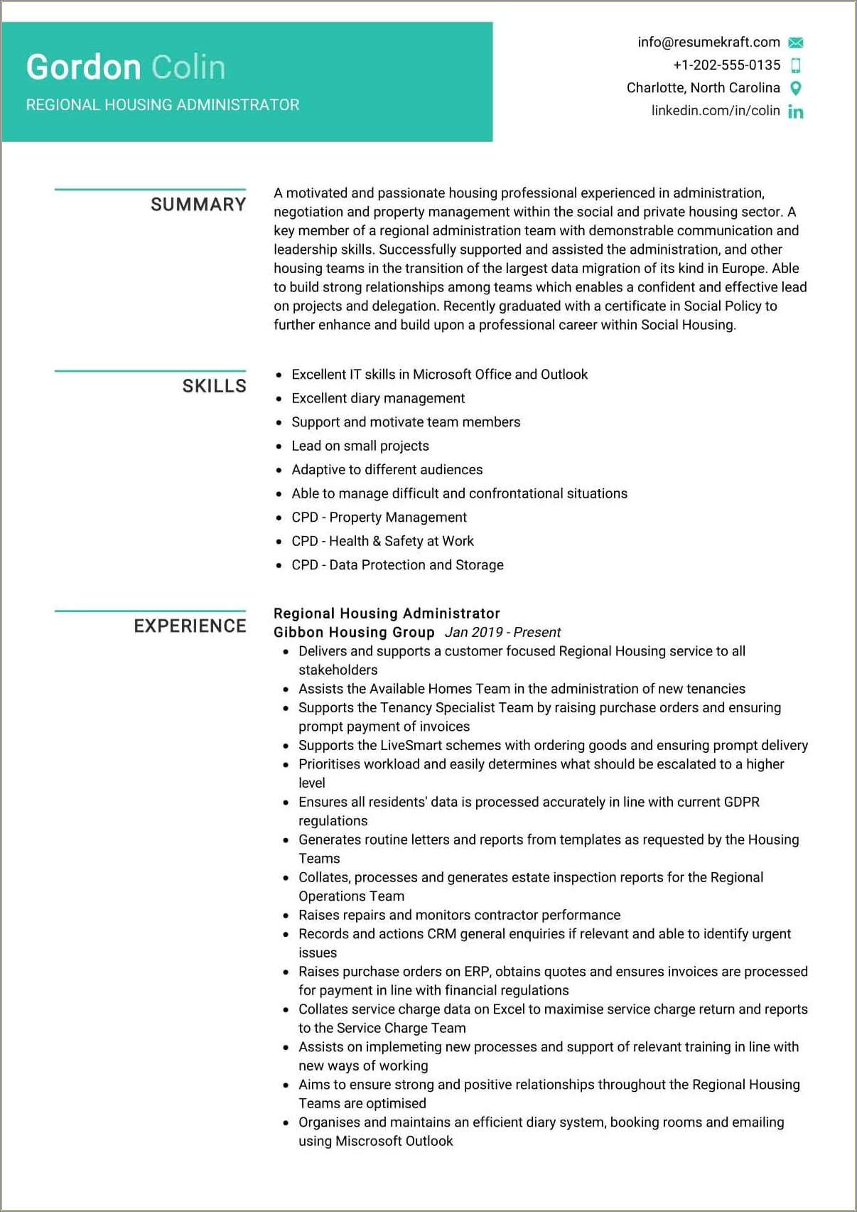 Example Resumes For Administrator Of Housing