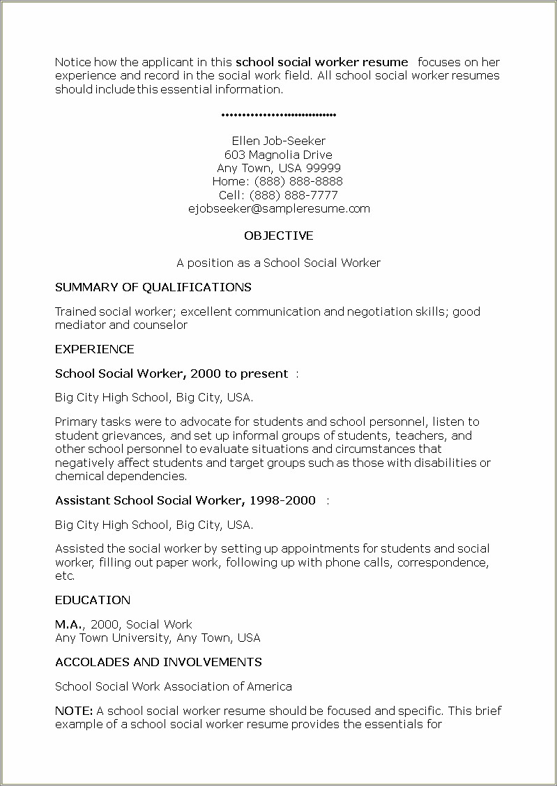 Example Skills On Resume For Social Worker