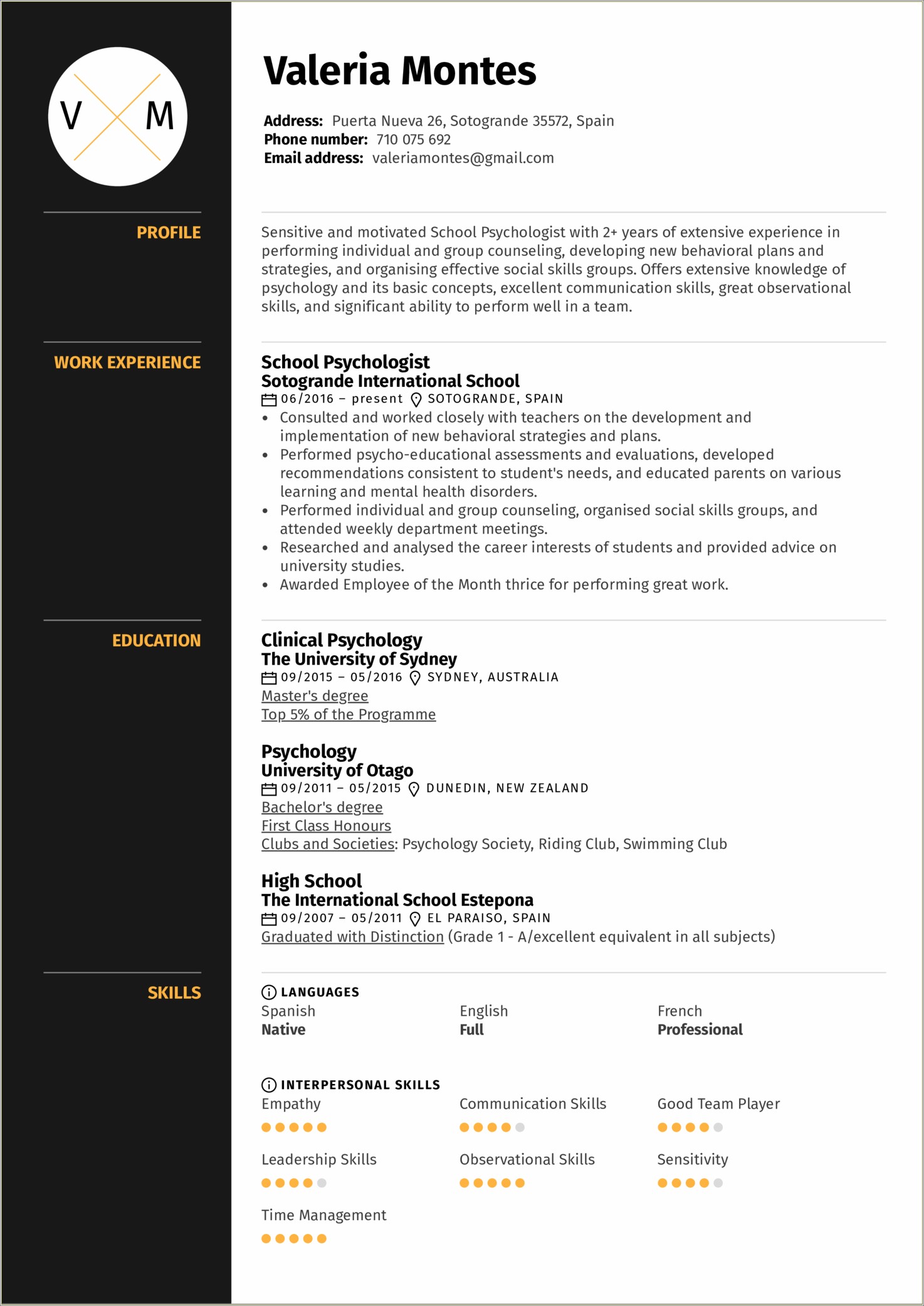 Example Skills Section Of Resume School Psychology
