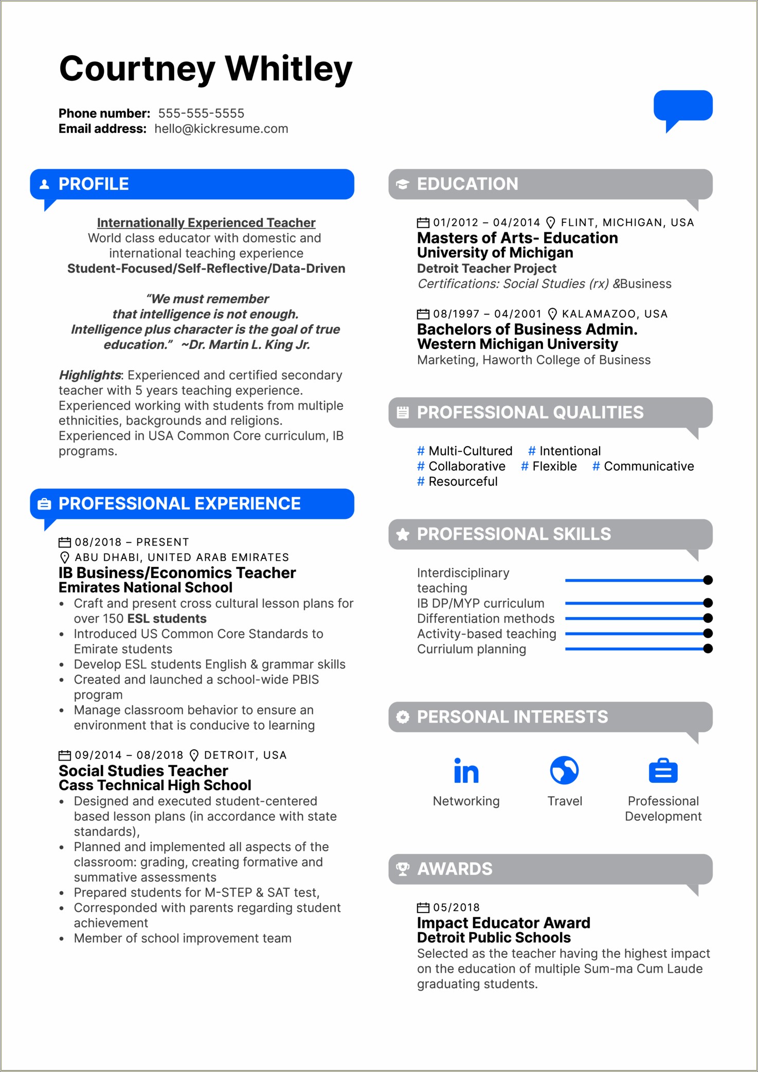 Examples For Achievements On Resume For Teacher