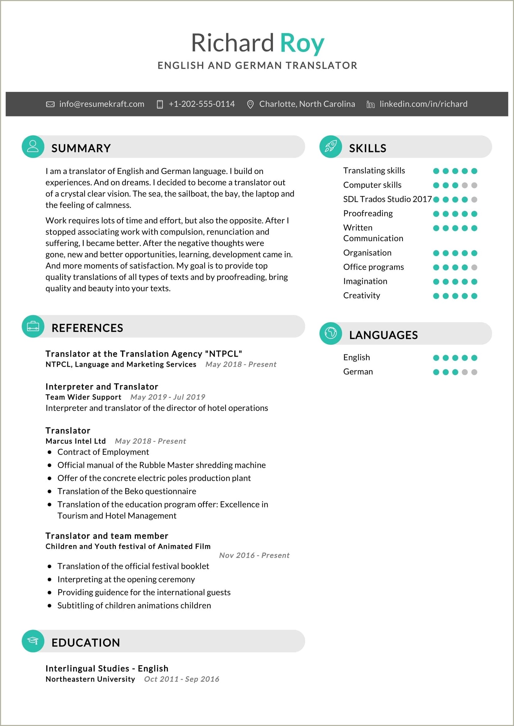 Examples For Resumes In An Interpreter Job