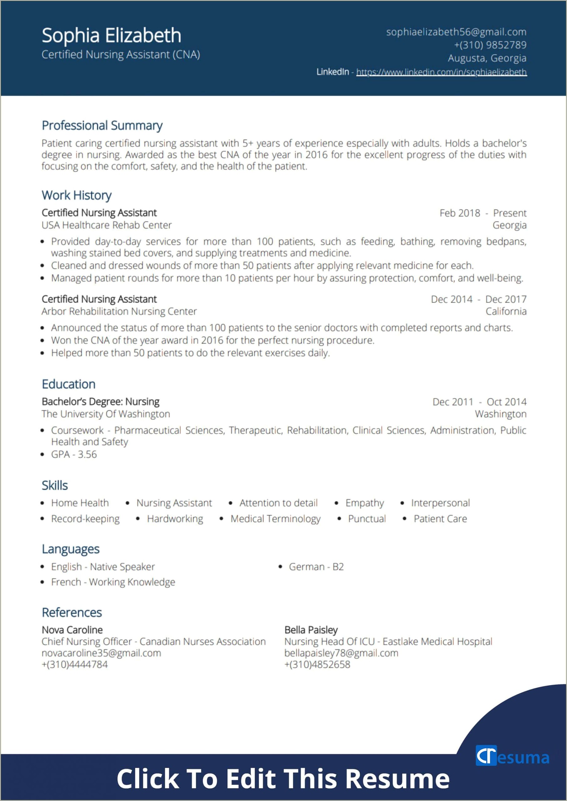 Examples Of A Cna Cover Resume