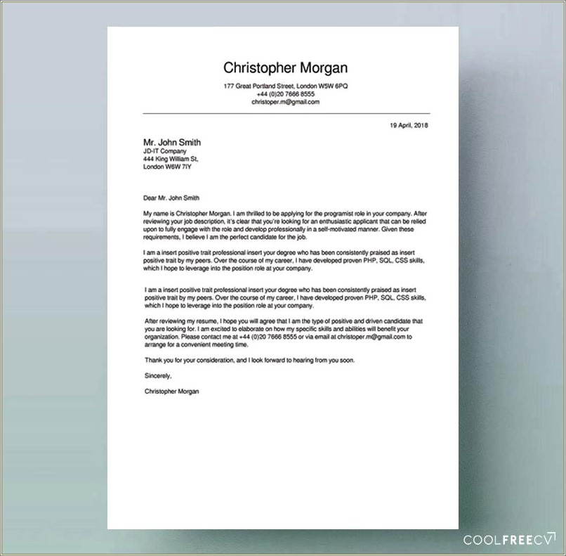 Examples Of A Cover Letter For My Resume