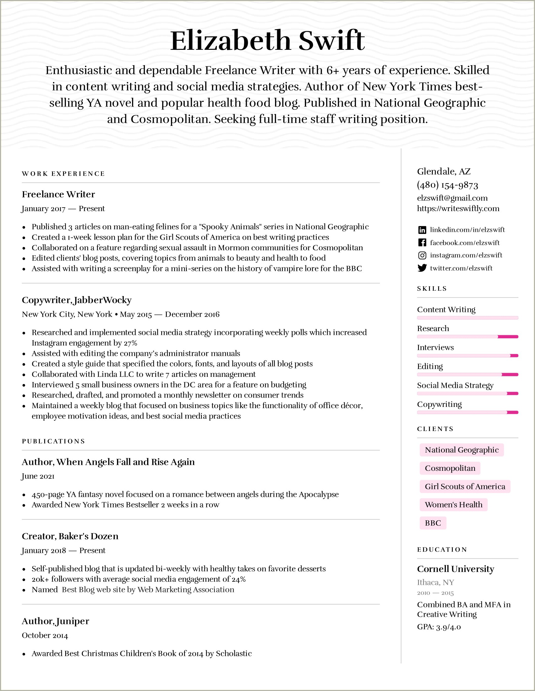 Examples Of A Freelance Writer Resume
