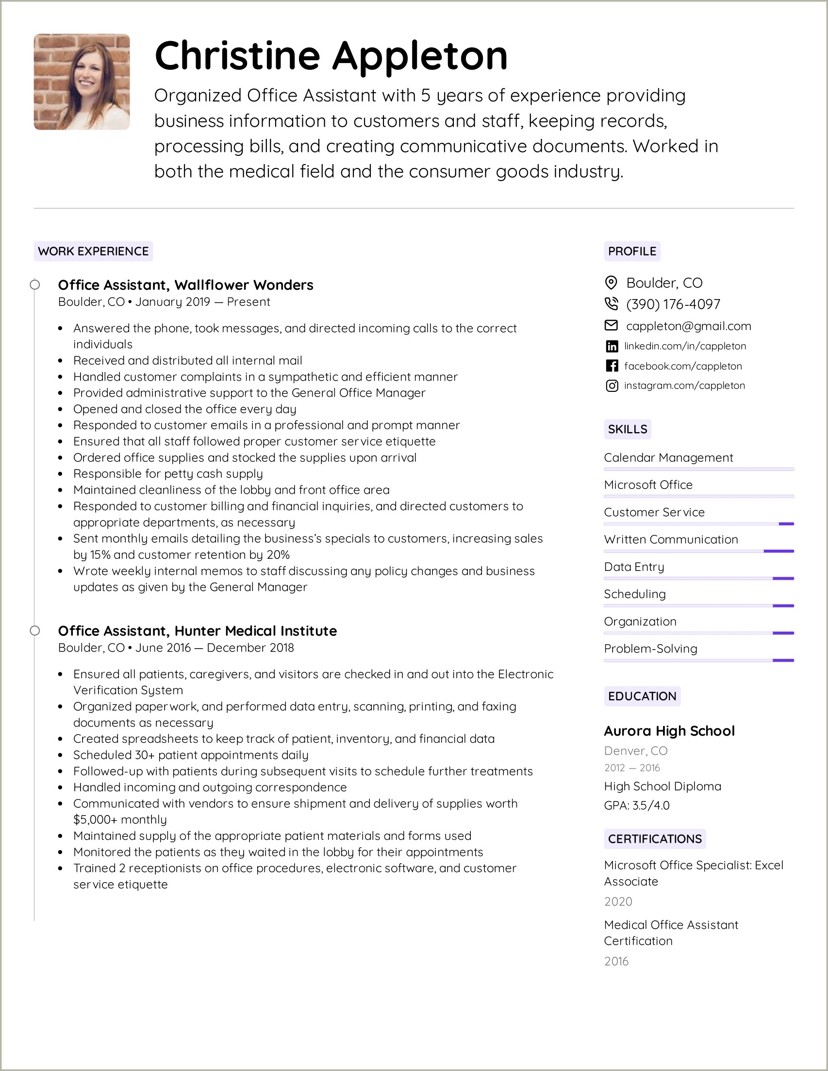Examples Of A Good Assistance's Resume