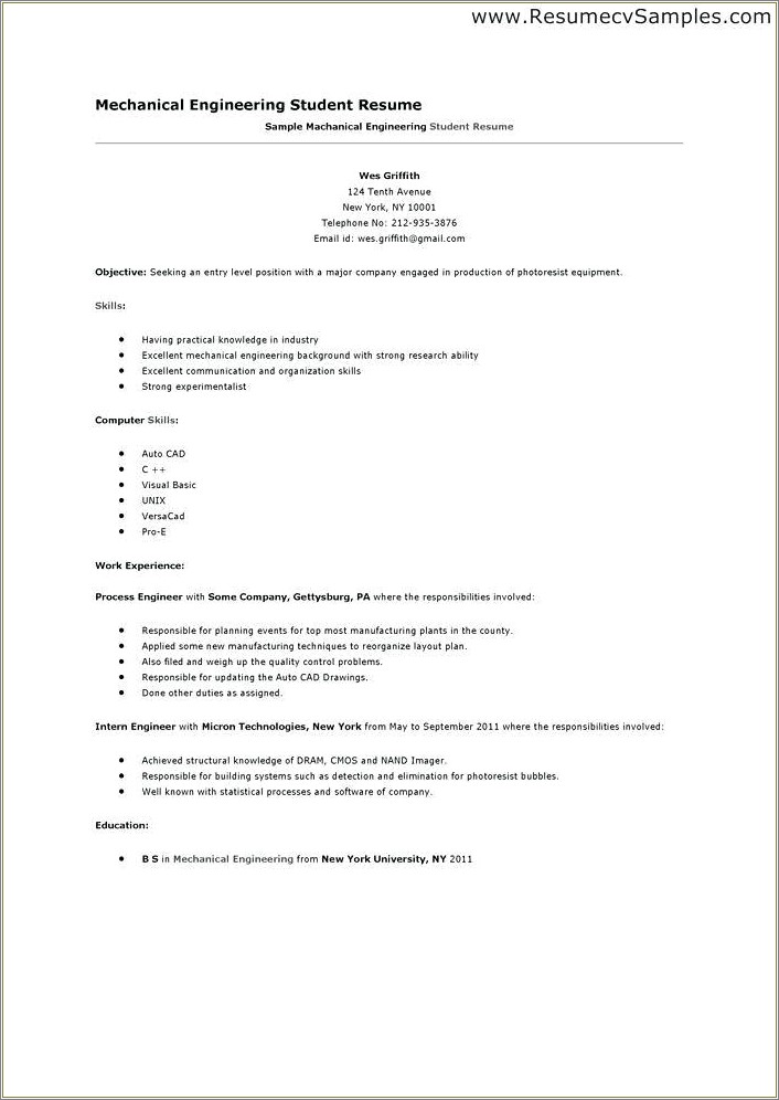 Examples Of A Resume For A First Job