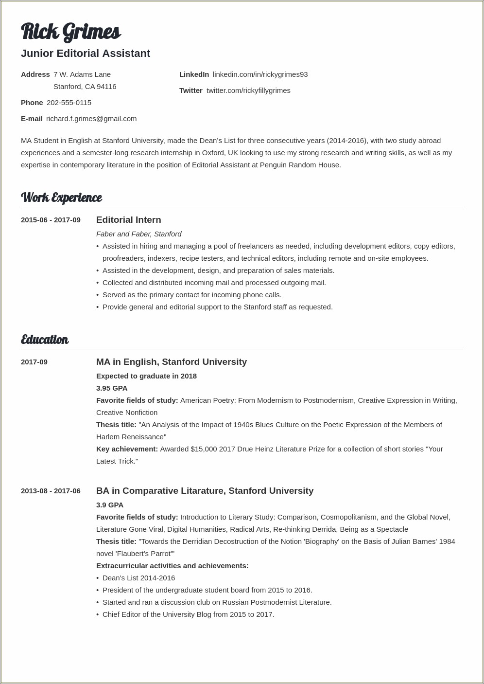 Examples Of Achievements For Student Resume