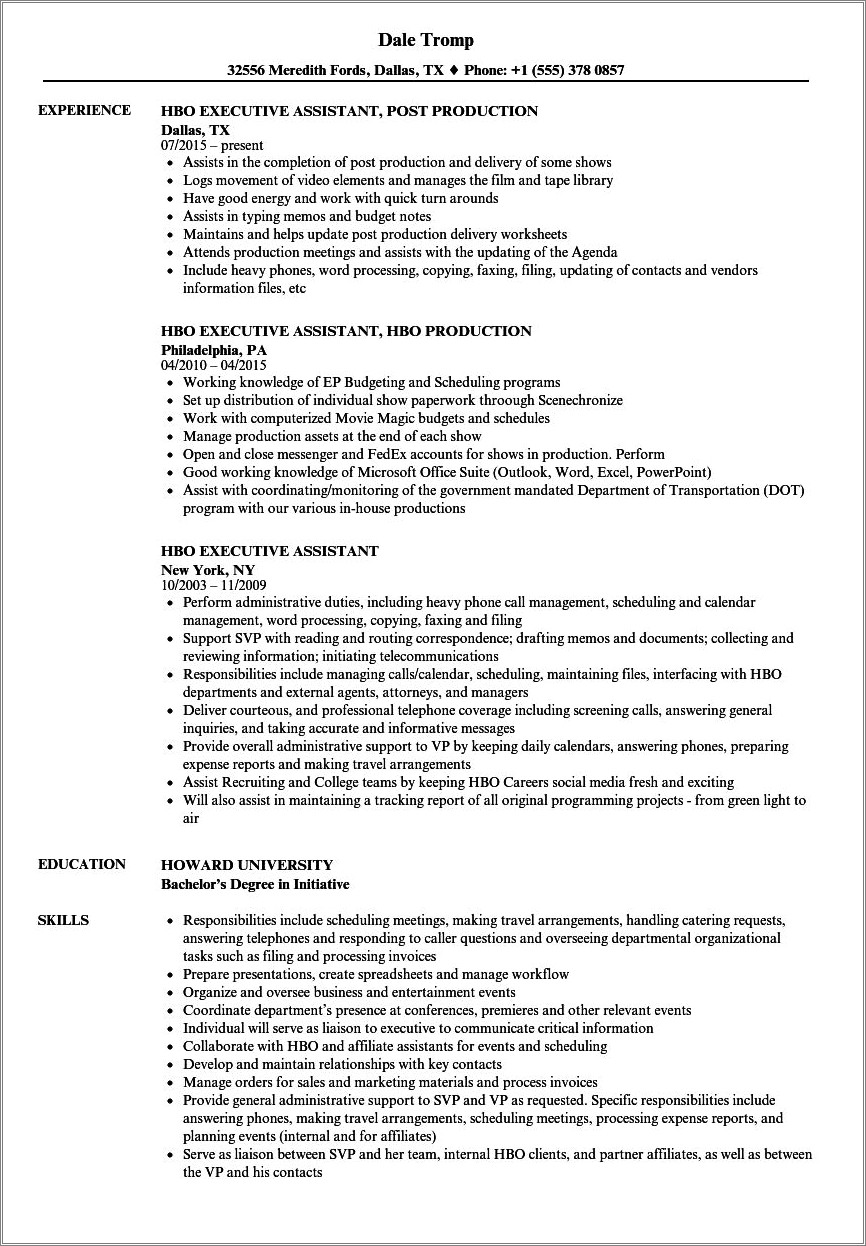 Examples Of An Executive Assistant Resume