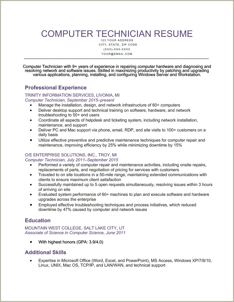 Examples Of Basic Computer Skills For Resume