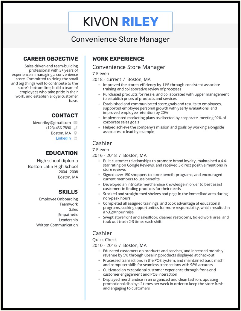 Examples Of Big Box Store Manager Resume