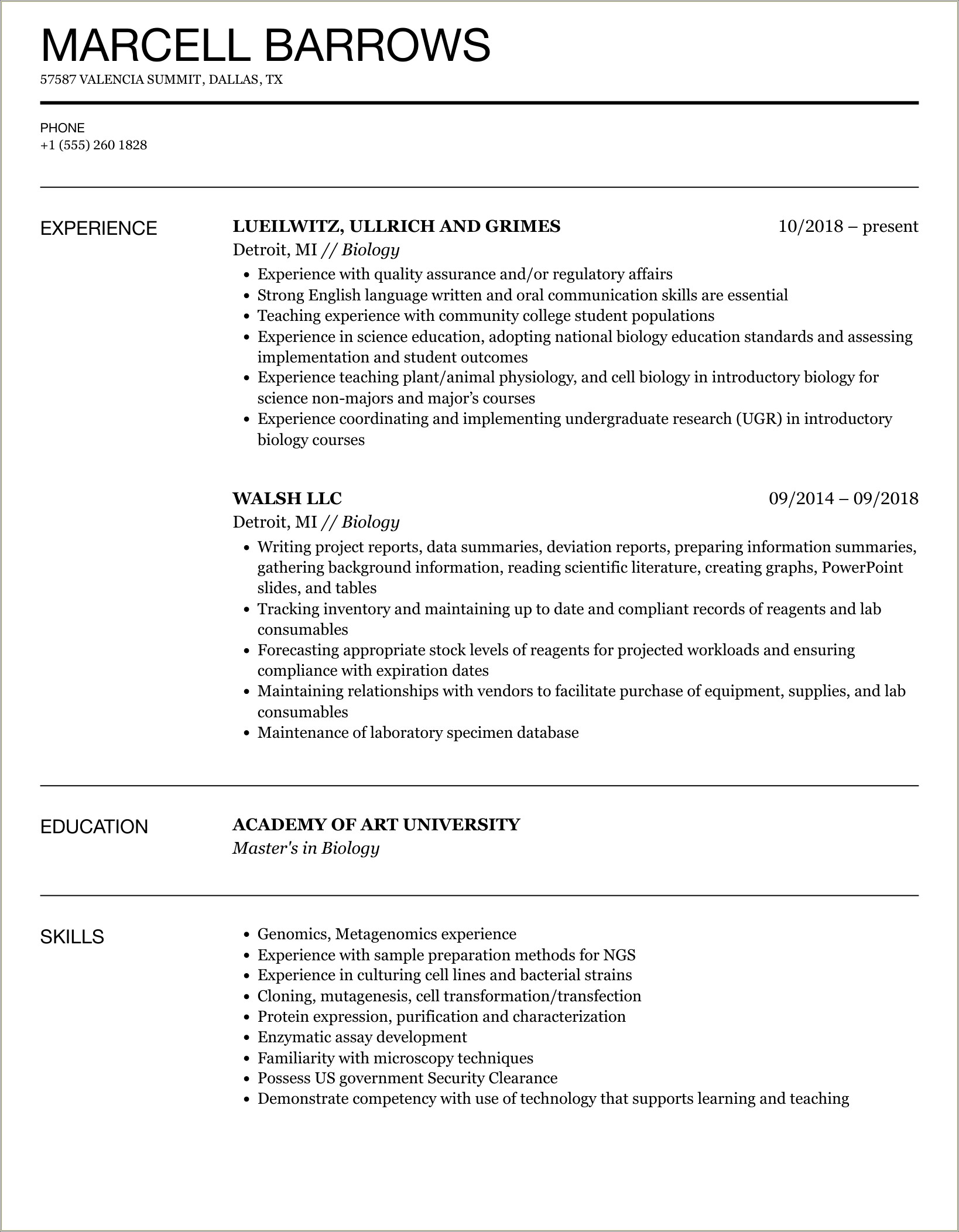 Examples Of Bio In A Resume