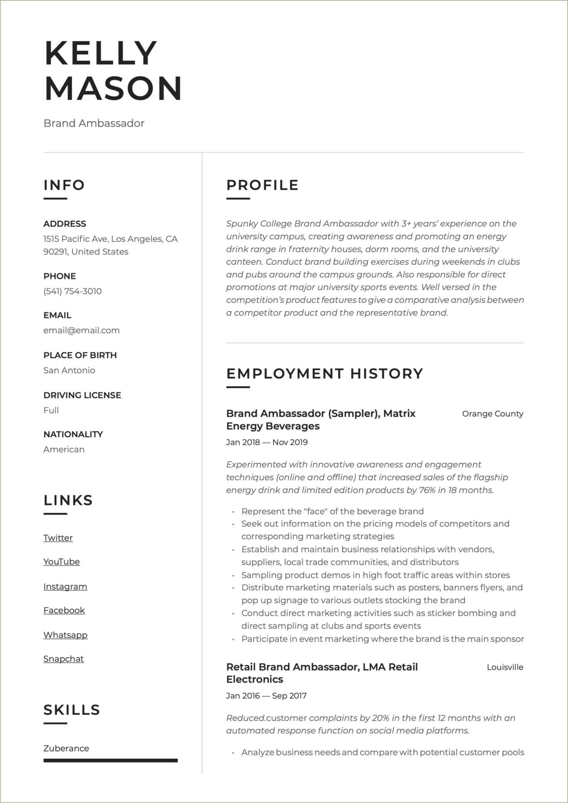 Examples Of Brand Statements On Resumes