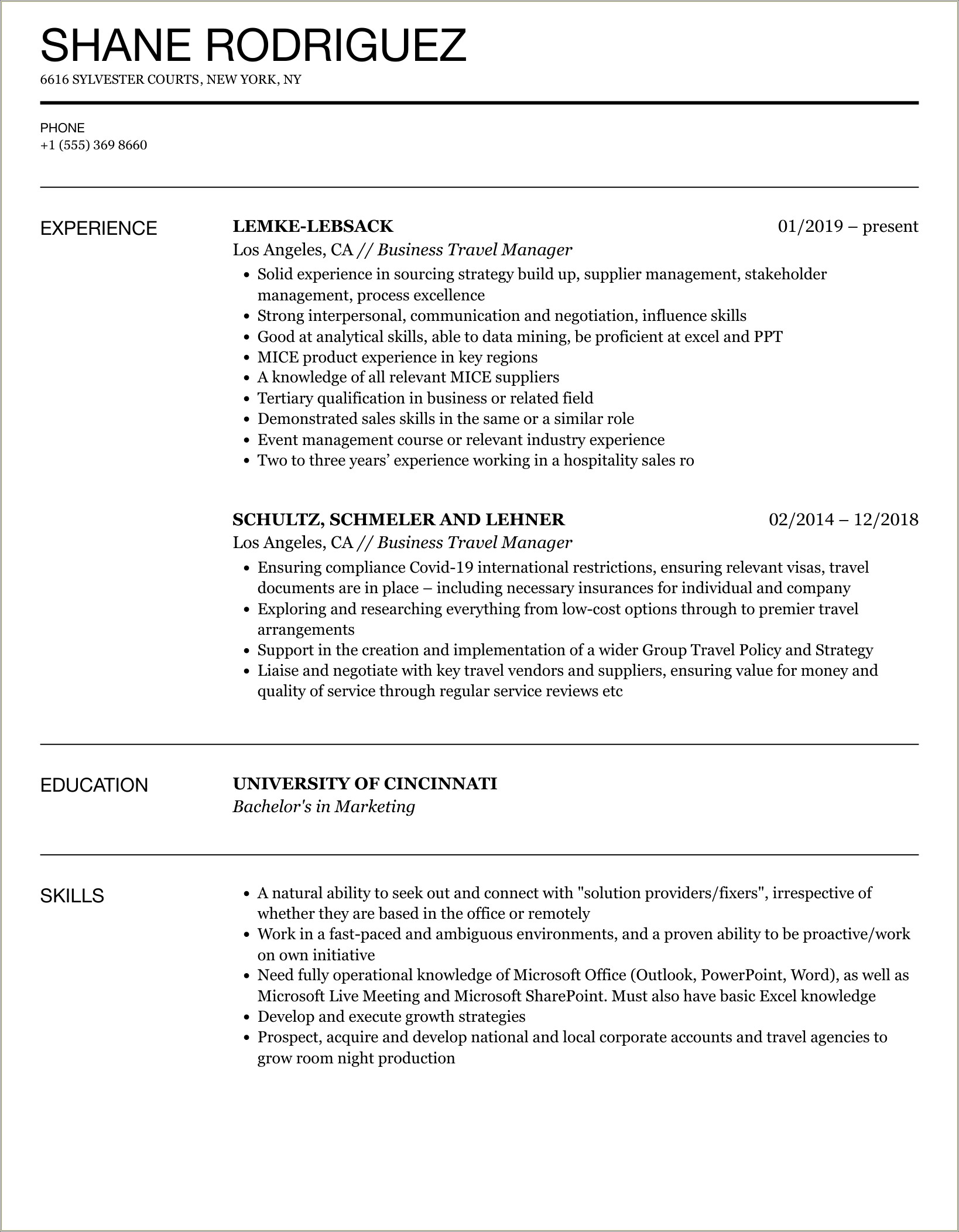 Examples Of Business Travel On Resume