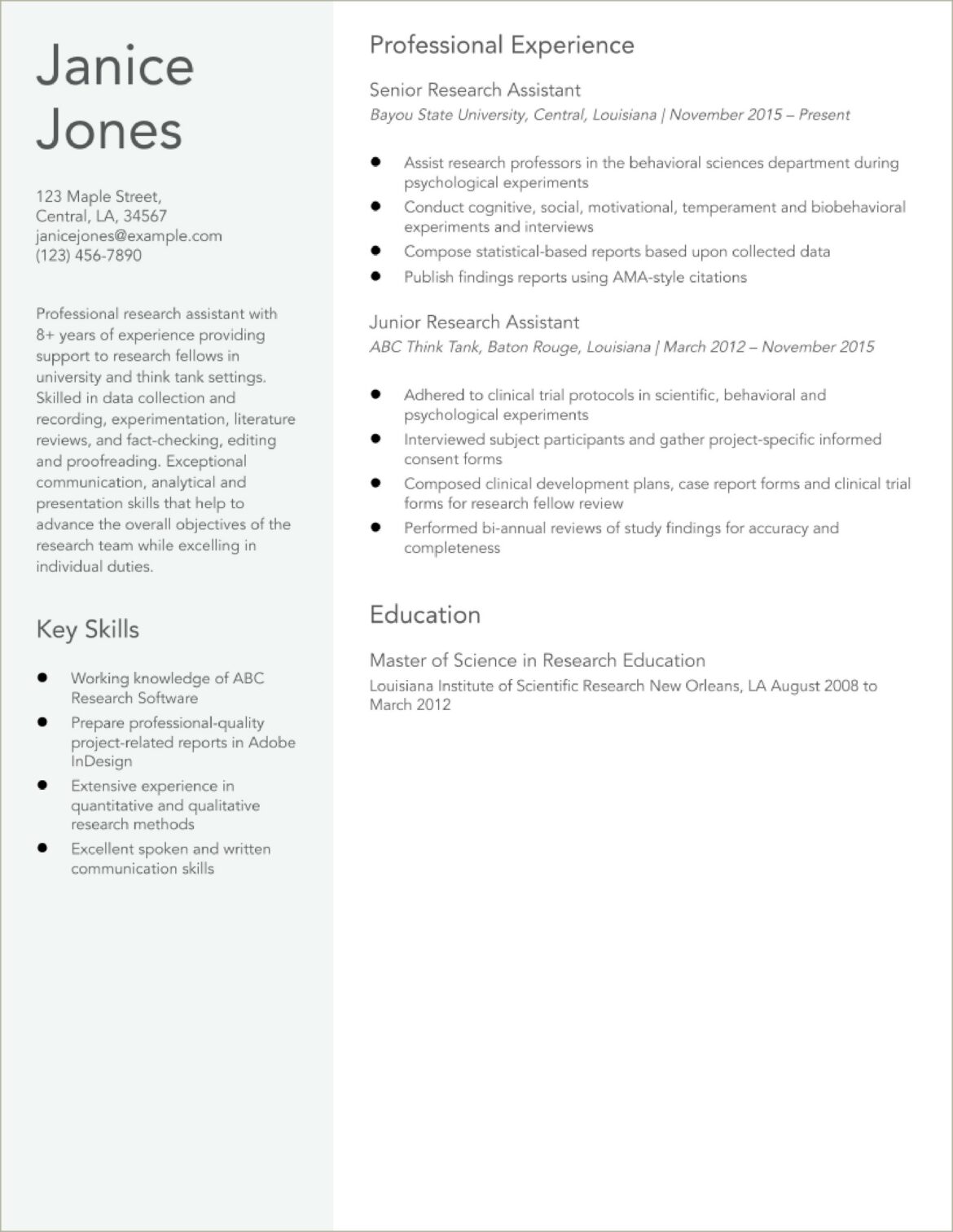 Examples Of Career Summary Research Resume