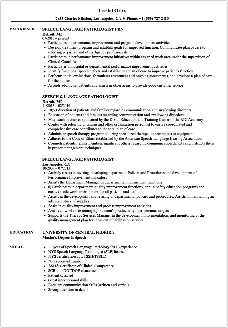 Examples Of Cfy For Slp Resume