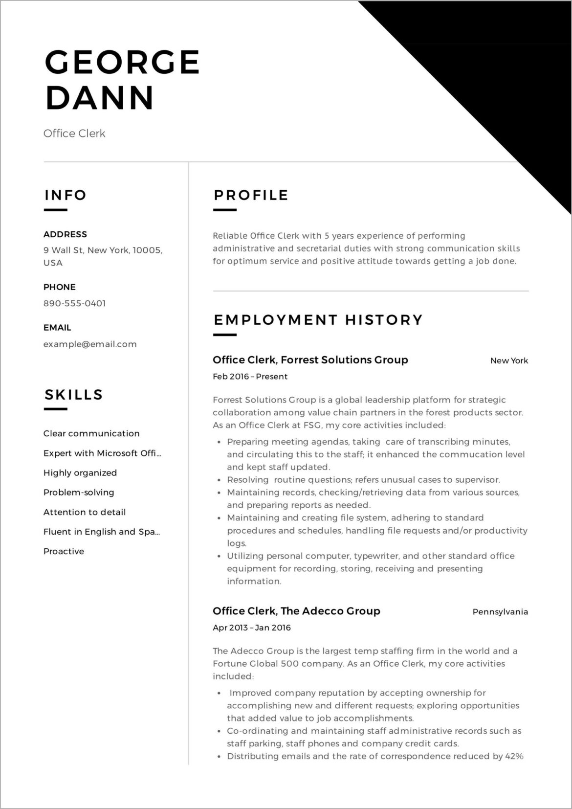 Examples Of Clerical Skills For Resume