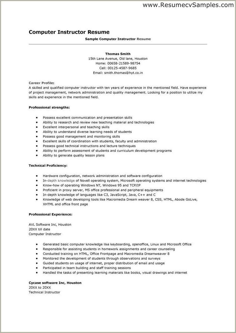 Examples Of Computre Skills For Resume