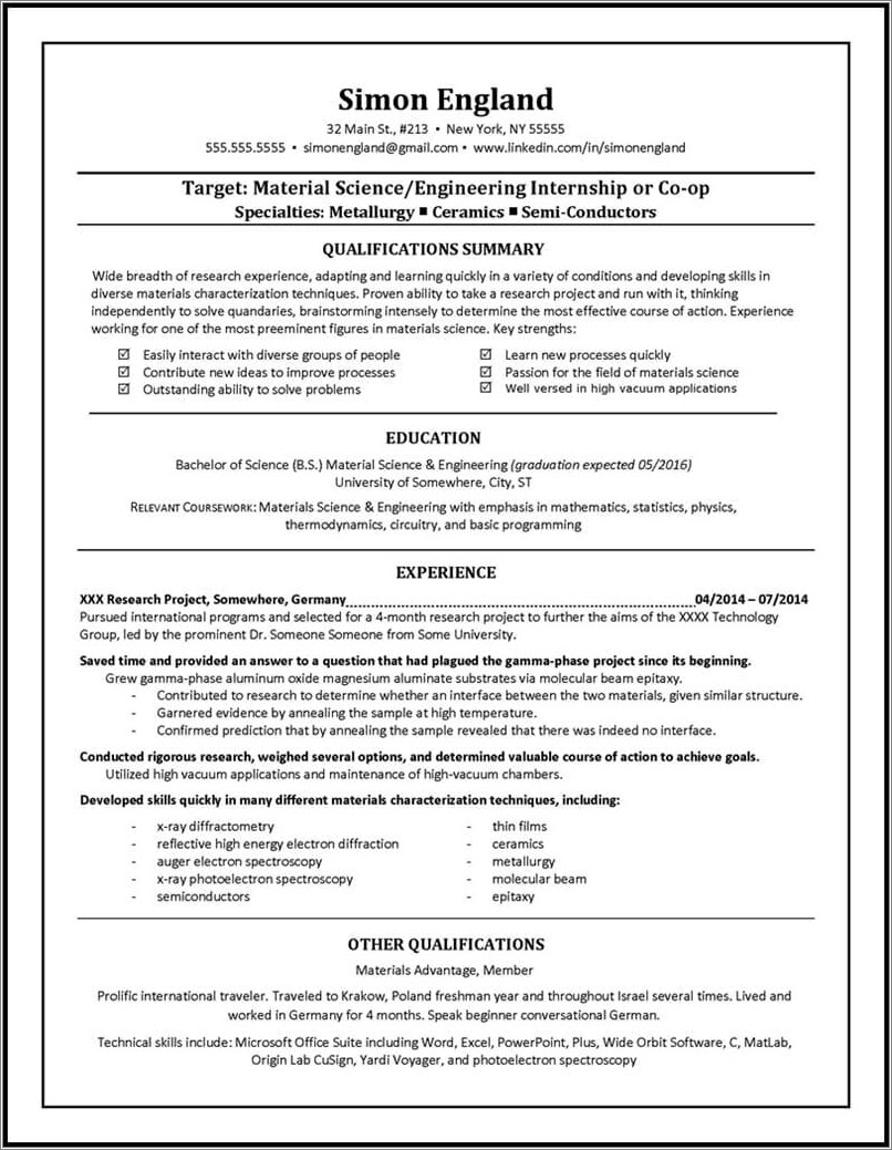Examples Of Coursework On A Resume