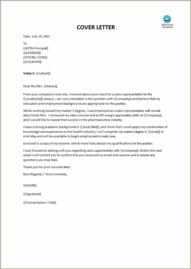 Examples Of Cover Letter Email For Resume