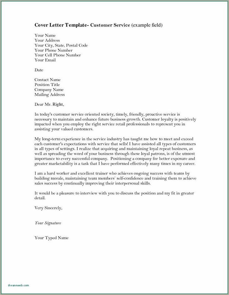 Examples Of Cover Letter For Resume Customer Services