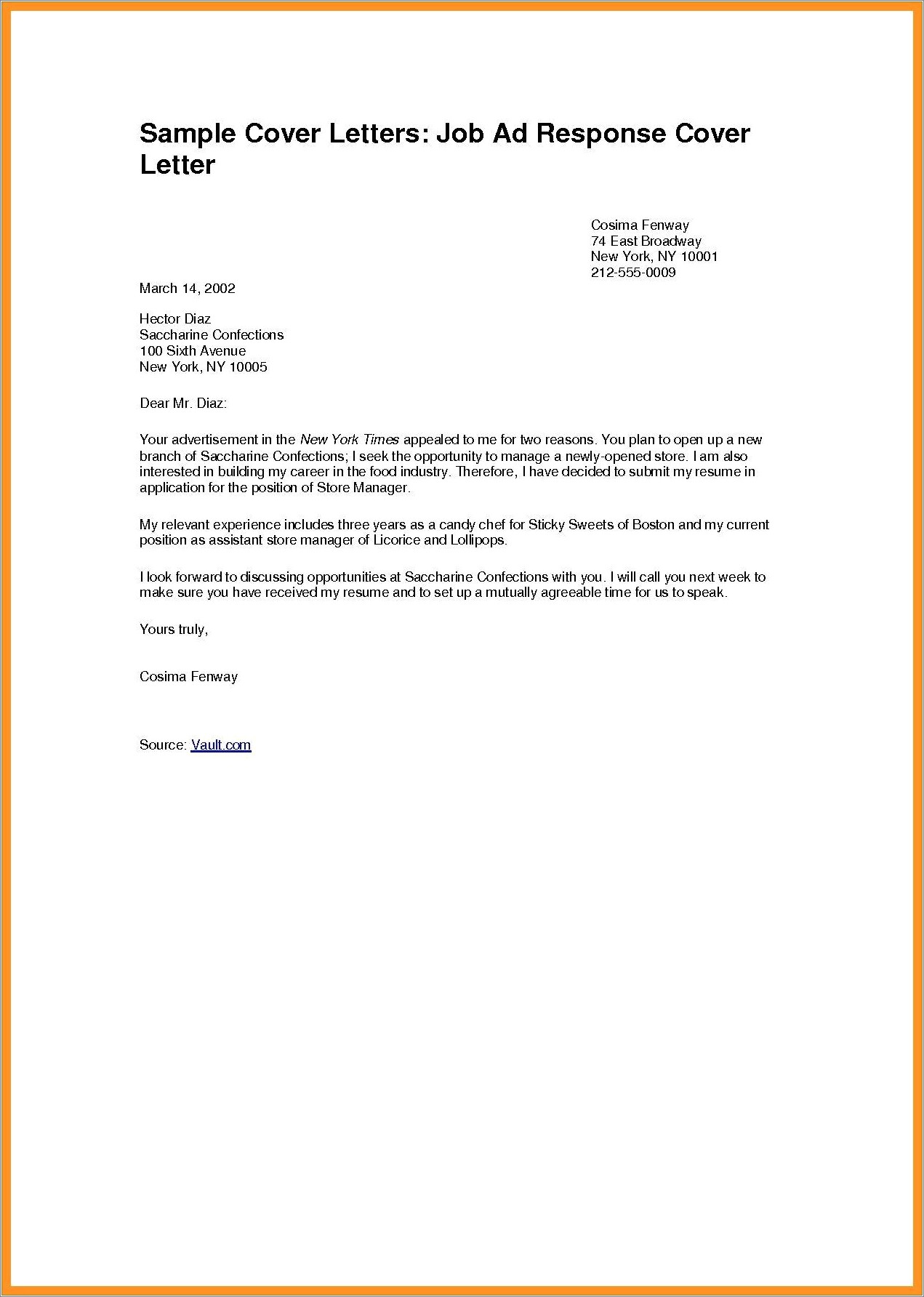 Examples Of Cover Letter For Resume Pdf