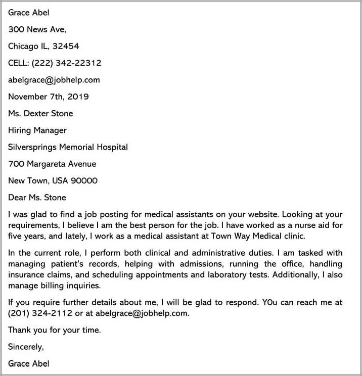 Examples Of Cover Letters For Resumes Clinical