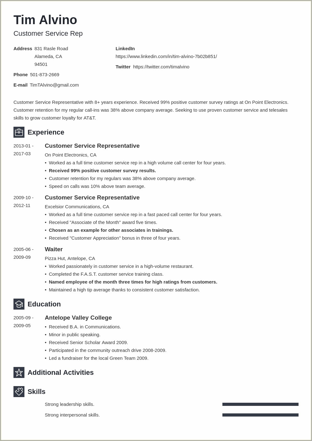 Examples Of Customer Service Experience On Resumes