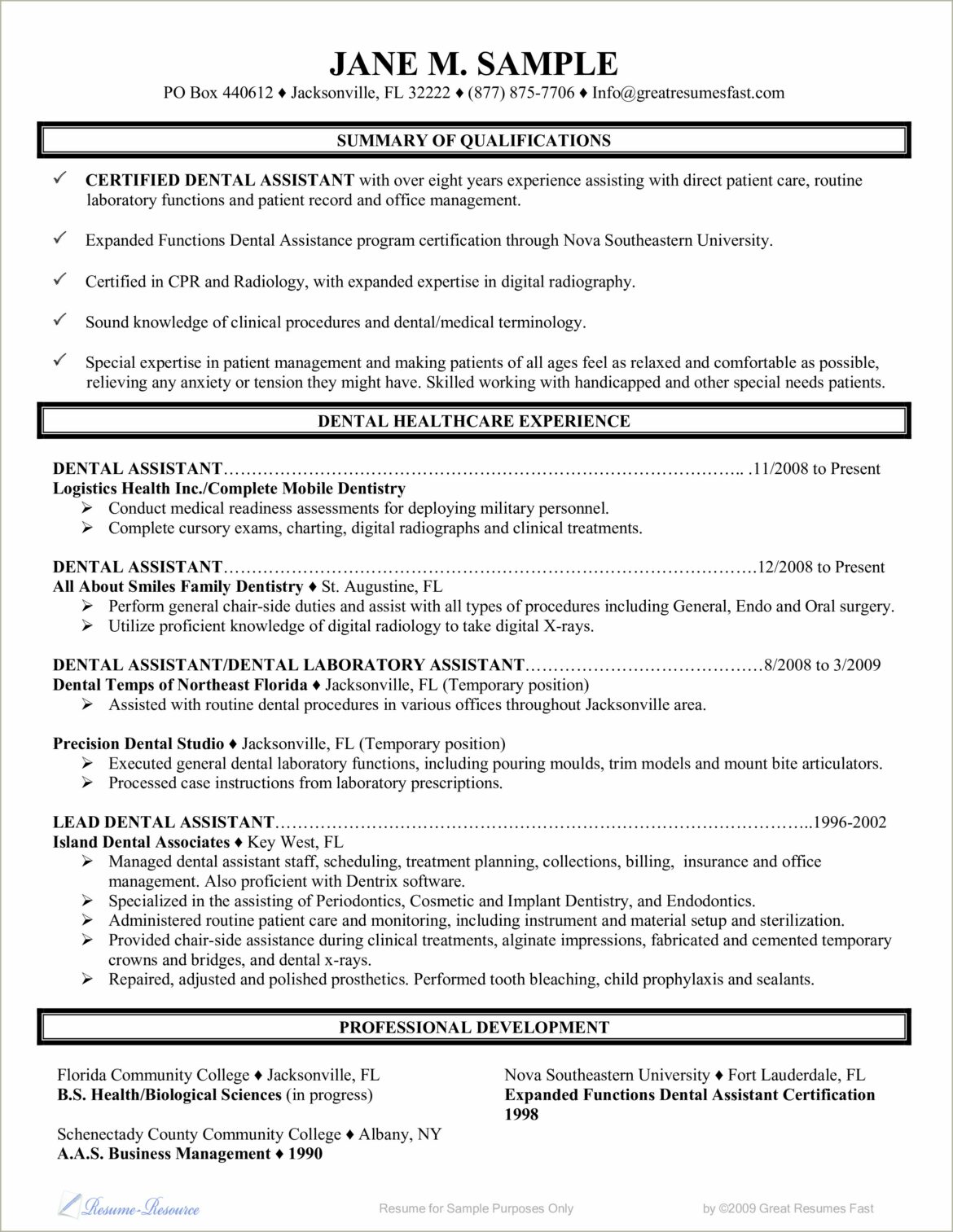 Examples Of Dental Assistant Resumes For A Job