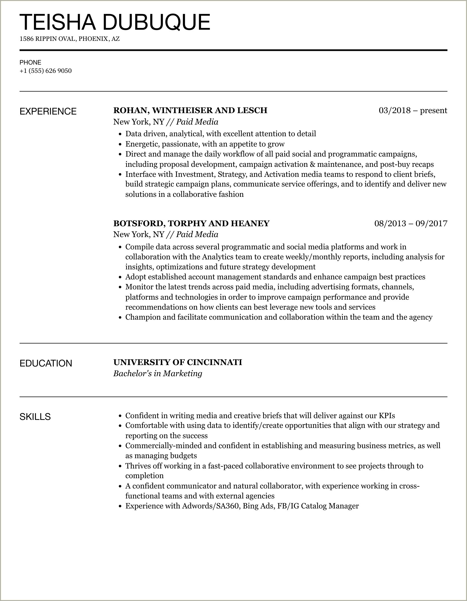 Examples Of Earned Media On Resume