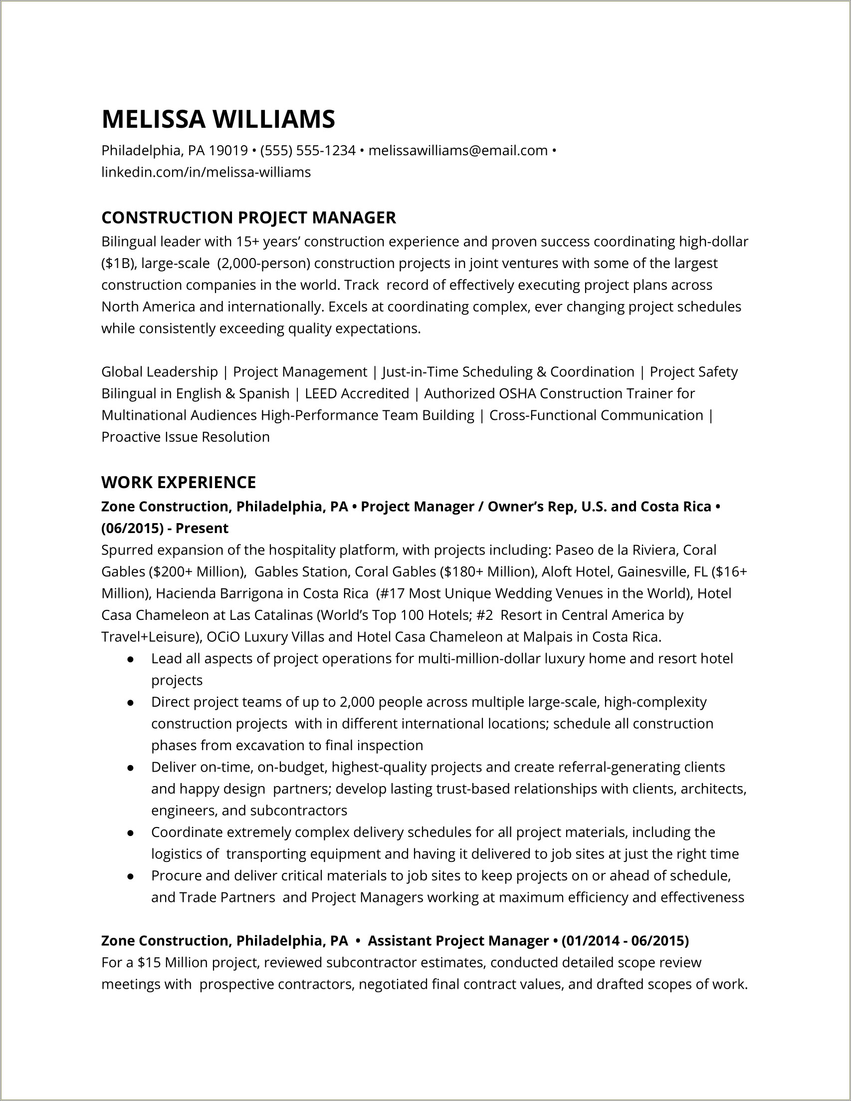 Examples Of Effective Construction Management Resumes