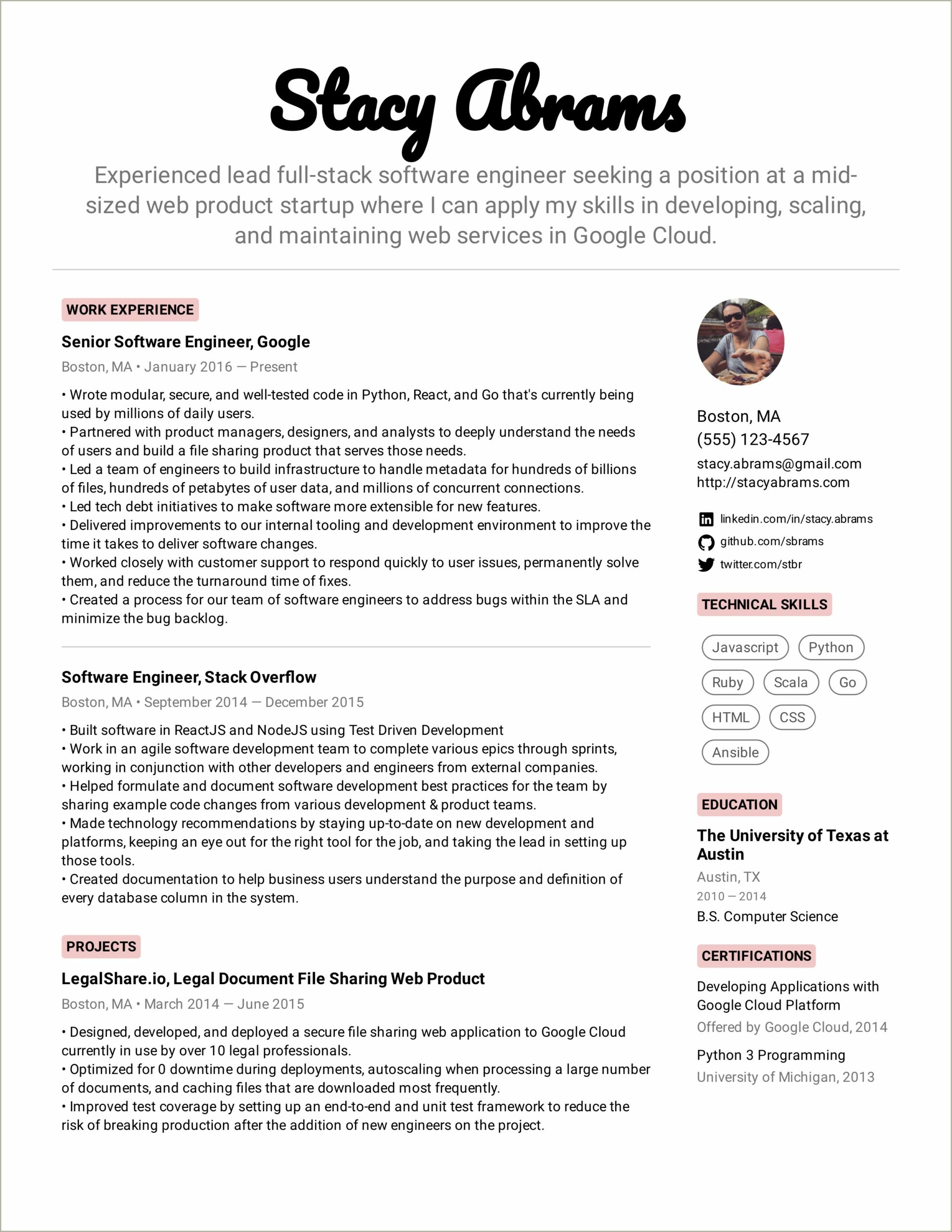 Examples Of Engineering Resumes With No Work Experience