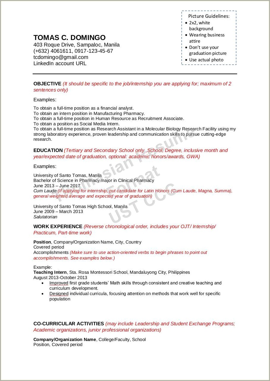 Examples Of Extra Curricular Activities In Resume